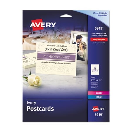Avery Dennison Avery, Postcards For Inkjet/laser Printers, 4 1/4 X 5 1/2, Ivory, 100PK 5919